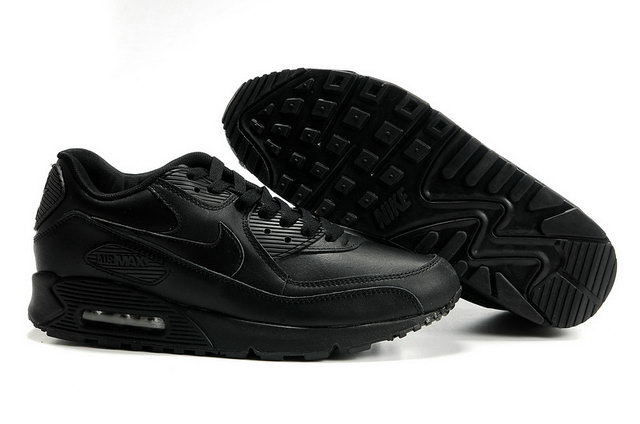 Nike Air Max 90 Leather All Black Shoes - Click Image to Close